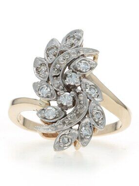 Yellow Gold Diamond Cluster Cocktail Bypass Ring - 14k Single Cut .32ctw Floral